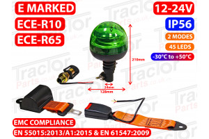 LED Green Flashing Beacon Flexi Pole Mount 360 Flash 12-24V With Seatbelt And Din Connection GBK-2 