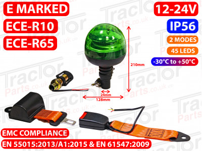 LED Green Flashing Beacon Flexi Pole Mount 360 Flash 12-24V With Seatbelt And Din Connection GBK-2 