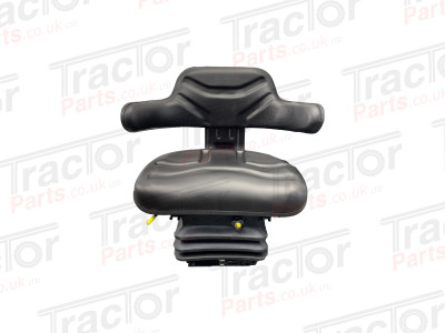 Universal Replacement Black PVC Wrap Around Mechanical Adjustable Suspension Seat With Slide, Height and Weight Adjustment For Vehicles Such As Tractors Forklift Loader Excavator Truck Dumper Roller Telehandler Backhoe