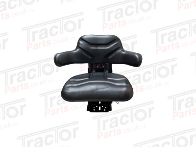 Universal Replacement Black PVC Wrap Around Mechanical Adjustable Narrow Suspension Seat With Slide, Height and Weight Adjustment For Vehicles Such As Tractors Forklift Loader Excavator Truck Dumper Roller Telehandler Backhoe