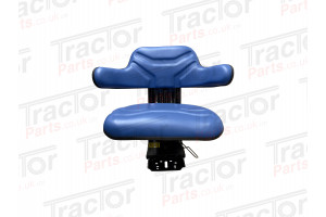 Universal Replacement Blue PVC Wrap Around Mechanical Adjustable Narrow Suspension Adjustable Angle Seat With Slide and Weight Adjustment For Vehicles Such As Tractors Forklift Loader Excavator Truck Dumper Roller Telehandler Backhoe