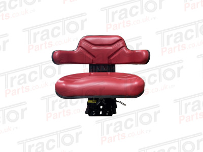 Universal Replacement Red PVC Wrap Around Mechanical Adjustable Narrow Suspension Adjustable Angle Seat With Slide and Weight Adjustment For Vehicles Such As Tractors Forklift Loader Excavator Truck Dumper Roller Telehandler Backhoe