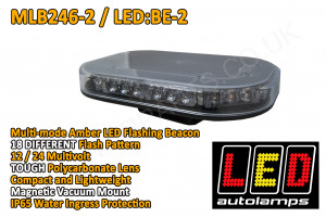 Mini LED Flashing Amber Lightbar Beacon Magnetic Vacuum Mount ECE R10 Approved 30 x 1.5 Watt 12/24 Volt 18 Patterns LED Autolamps Universal Fitment Mounting Plate