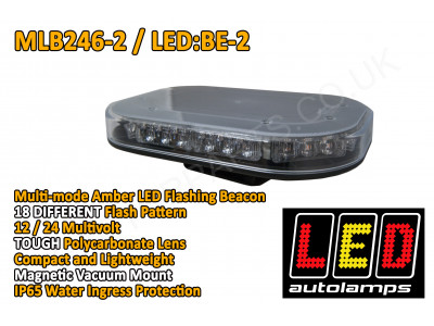 Mini LED Flashing Amber Lightbar Beacon Magnetic Vacuum Mount ECE R10 Approved 30 x 1.5 Watt 12/24 Volt 18 Patterns LED Autolamps Universal Fitment Mounting Plate
